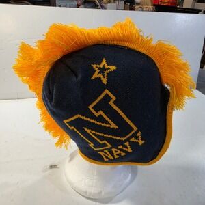 Adidas US Navy Midshipmen Mohawk Beanie Hat Navy Blue Yellow Fringe Tassels NWT